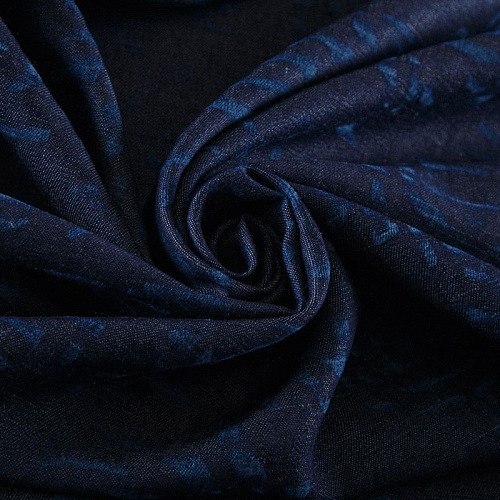 Лен натуральный 035-12097 синий джинс принтованный