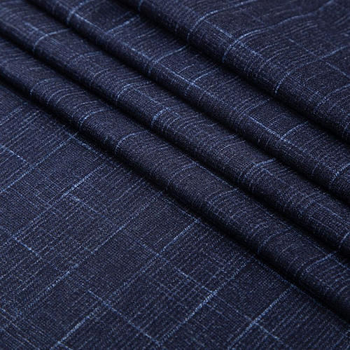 Шерсть костюмная 025-19979 серо-синий клетка