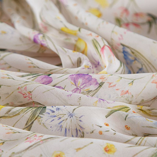 Шифон шелковый 068-19177 молочный принтованный